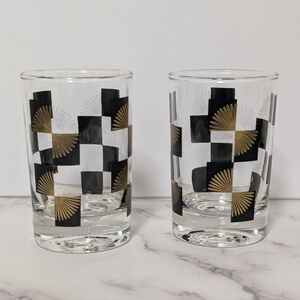 MCM Geometric Black and Gold Vintage Juice Glasses, Set of 2